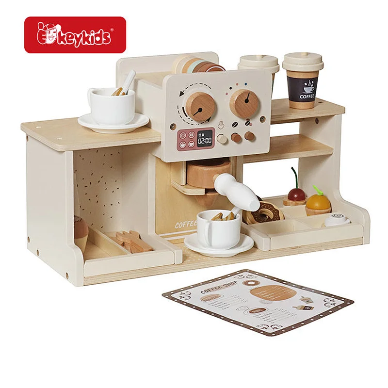 Pretend Play Coffee Maker Wooden Coffee Shop Toy for Girls Boys W10L022